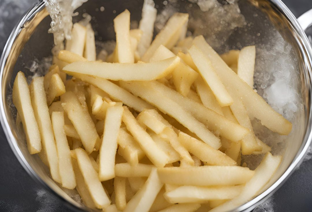 Adding potatoes to ice water