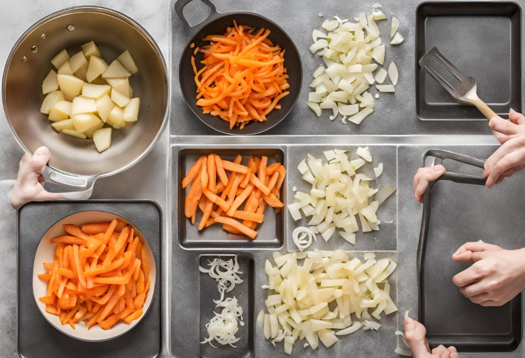 Adding veggies to the pan