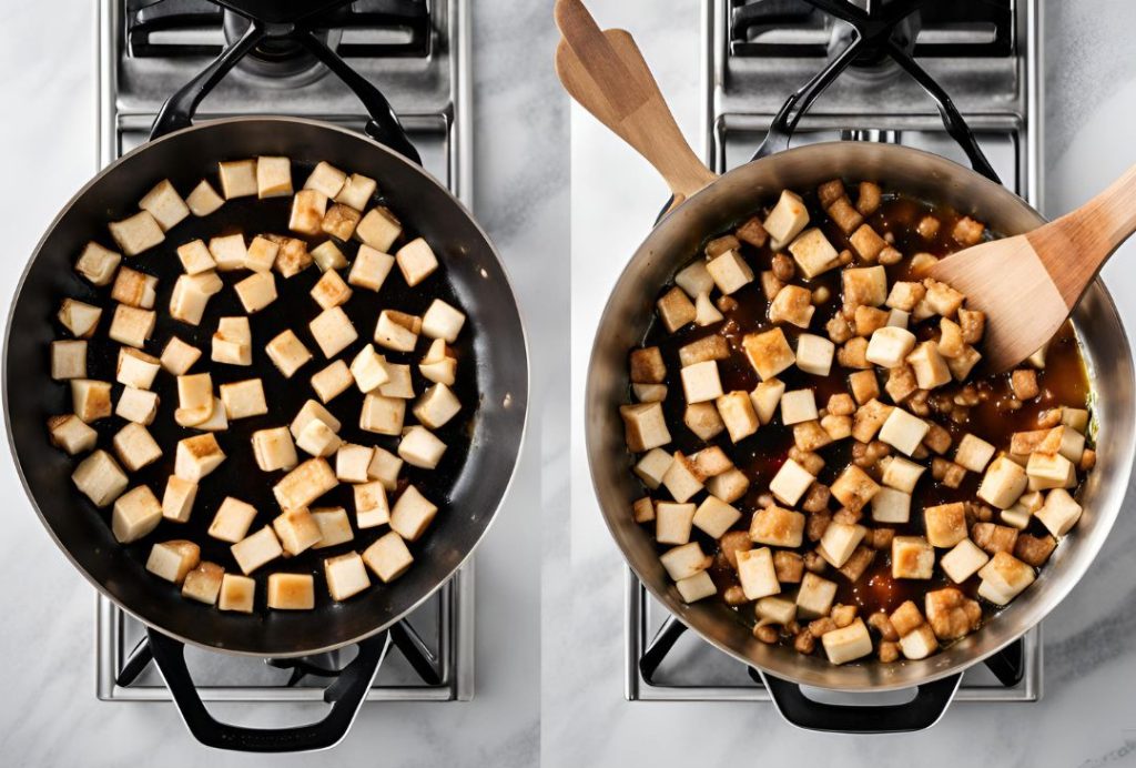 Giving a mist of sauce to tofu