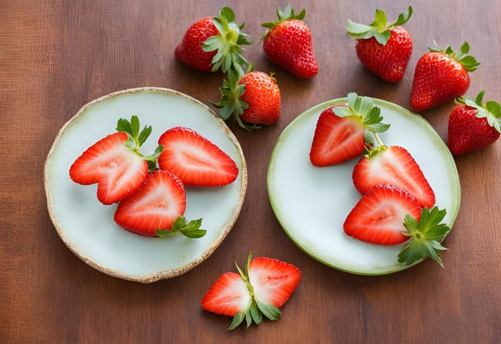 Cutting strawberries in half